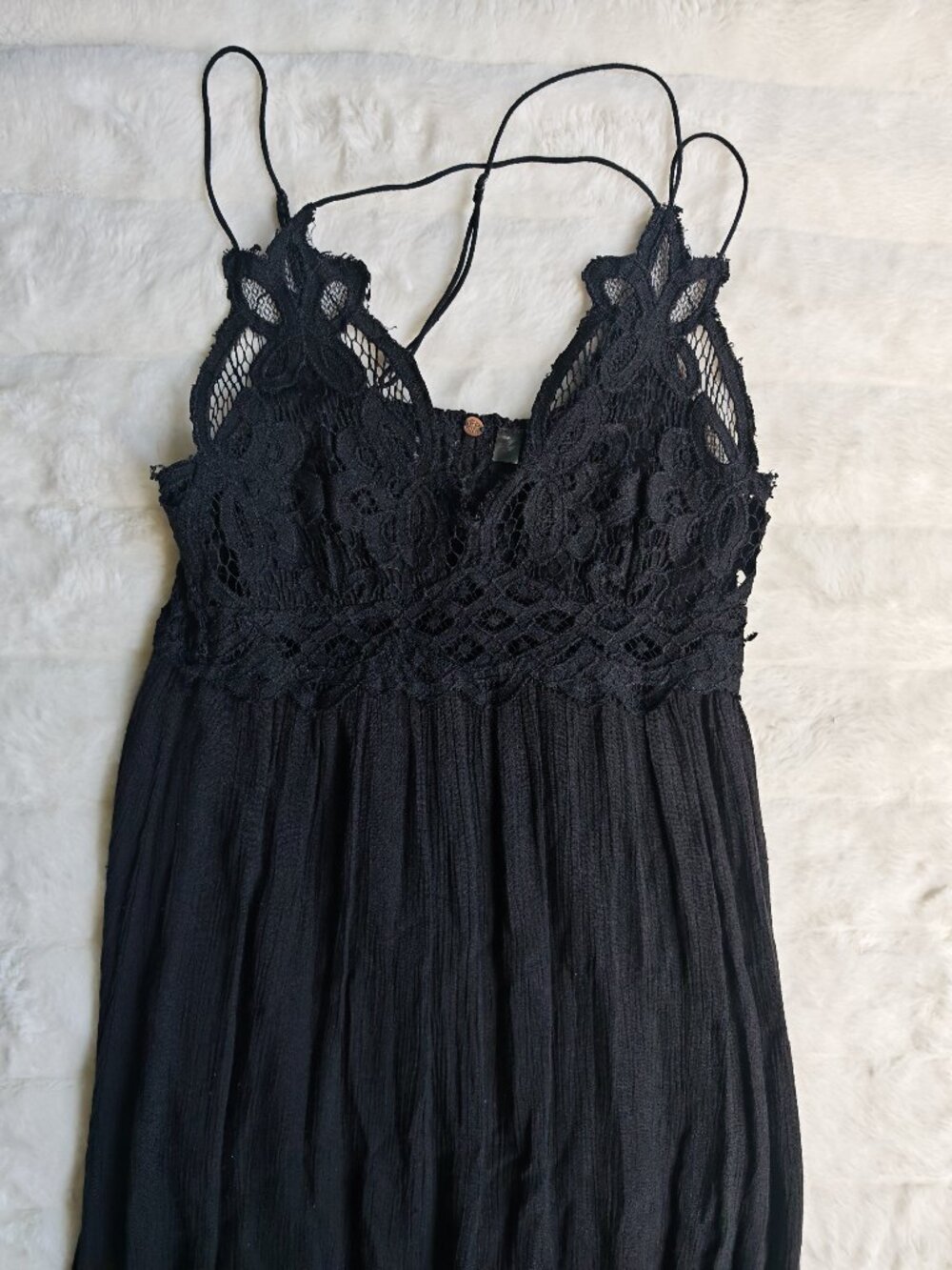Free People Adella Maxi Slip Dress Black Lace Boho Festival Maxi Size M - Picture 7 of 14